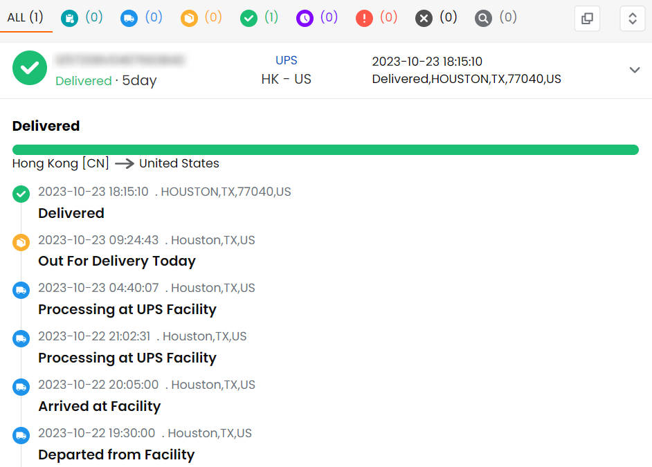TrackingMore UPS tracking status